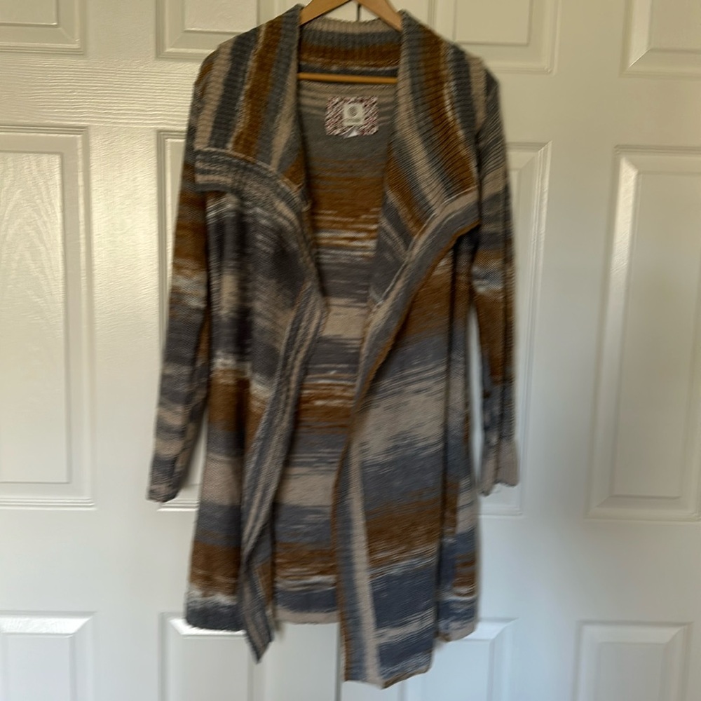 Element, gray, gold, cream, long cardigan sweater
